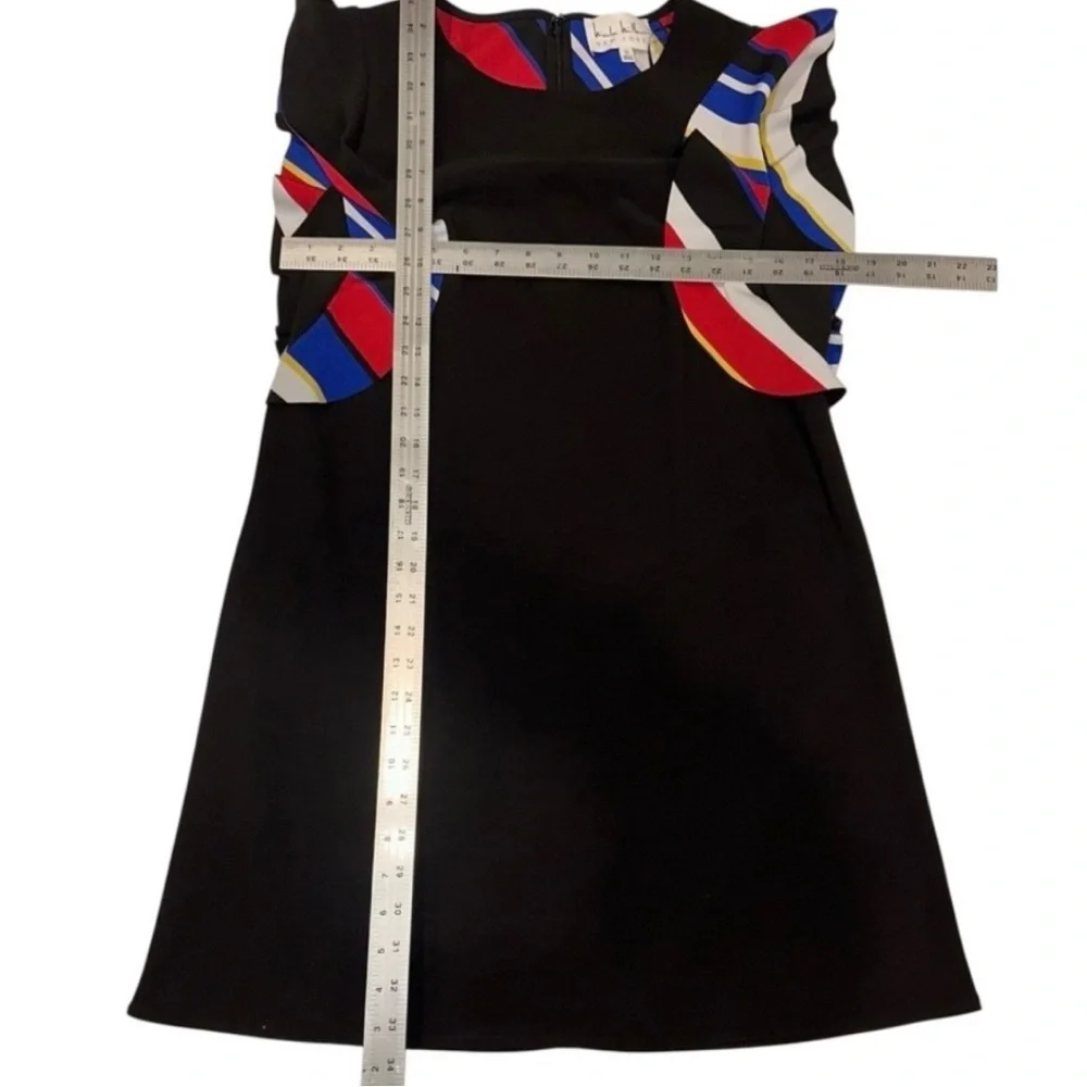 Nicole Miller New York Black Peek-a-boo Flamenco-Style Sleeve Shift Dress Sz 10 - Picture 8 of 9